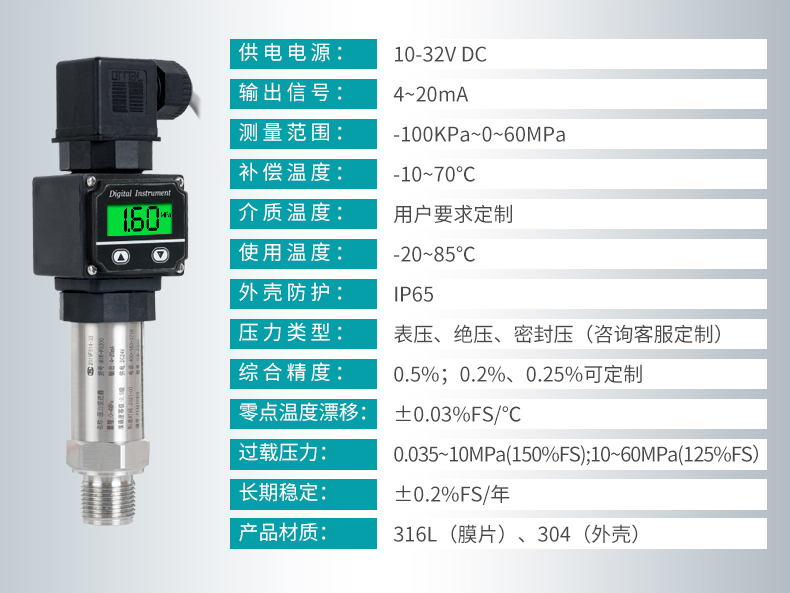 米科MIK-PX300液晶數顯壓力變送器產品參數